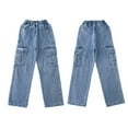 thumbnail image 4 of Ruyang Girls Teens Jeans Streetwear Denim Cargo Pants High Waist Floor Length Baggy Wide Leg Jeans with Multi Pockets, 4 of 9