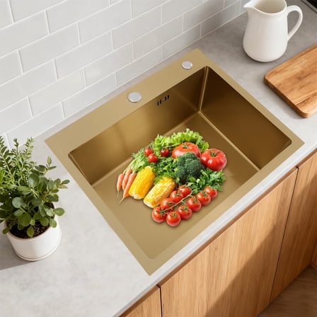 Single Bowl Sink Overmount Kitchen Sink Stainless Steel Workstation Gold 22in