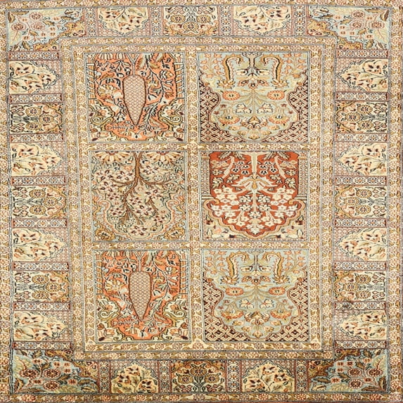 Ahgly Company Machine Washable Indoor Square Traditional Brown Gold Area Rugs, 6' Square