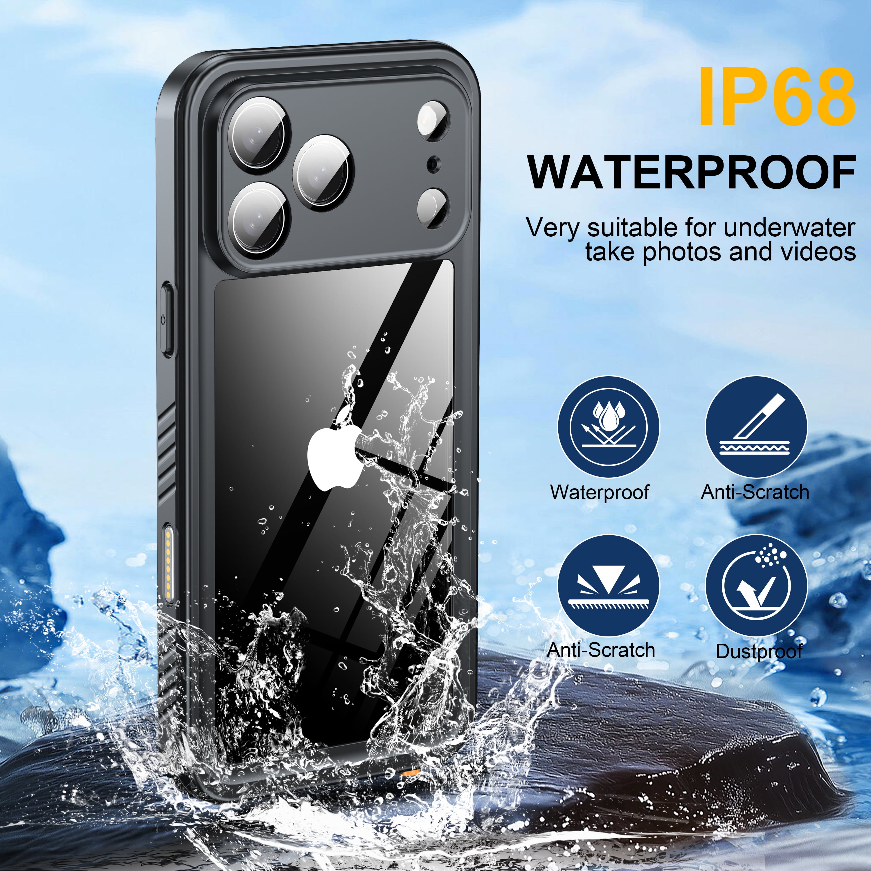 ANTSHARE for iPhone 17 Pro Max Case, Waterproof Built-in Screen Protector, [Full Body Shockproof] [Dustproof] [IP68 Underwater] Phone Case for iPhone 17 Pro Max- Black