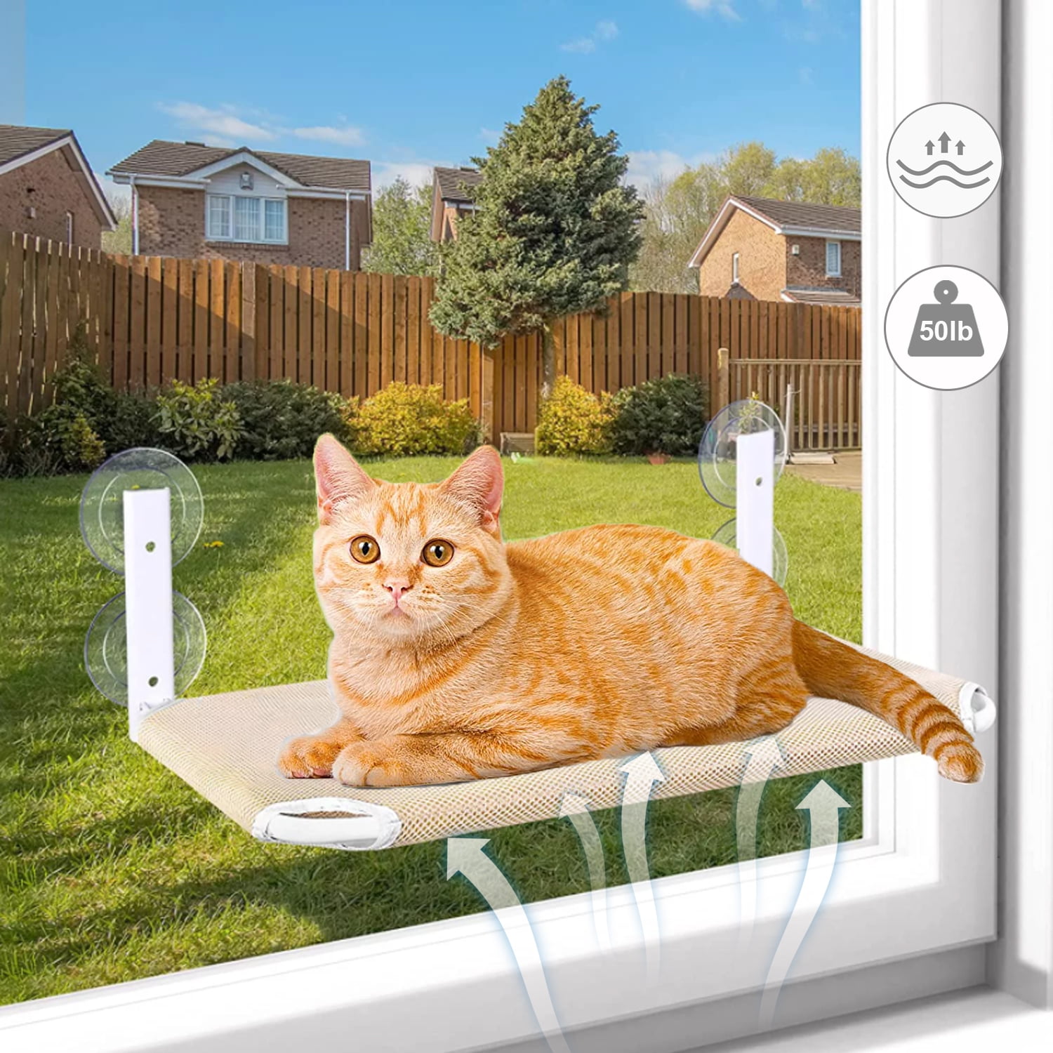 Prociv Cordless Breathable Cat Window Perch with 4 Suction Cups & Solid