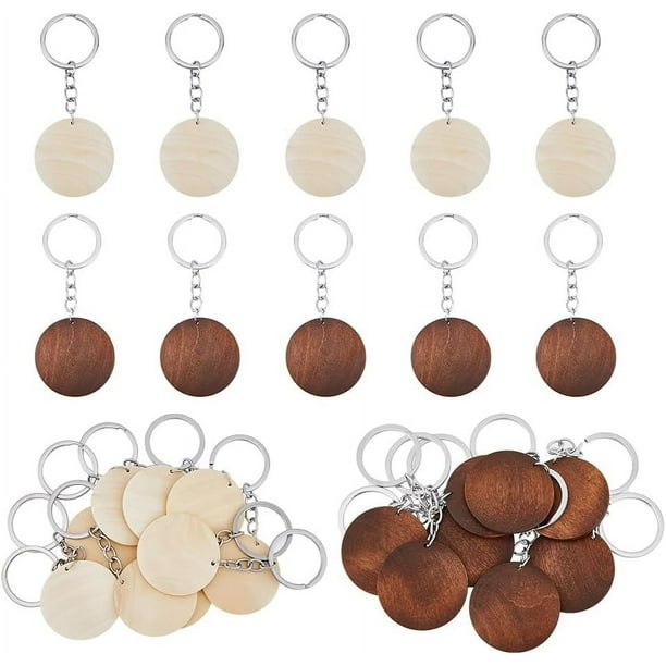24 piezas de 2 círculos de madera de colores en blanco, anillo de perforación redondo, llavero con anilla de salto, disco de perforación