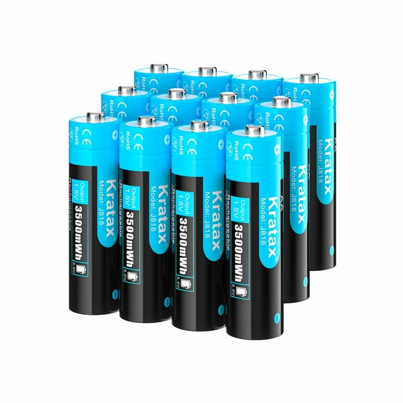 Pilas recargables Kratax 1,5 V AA de litio 3500 mWh, paquete de 12