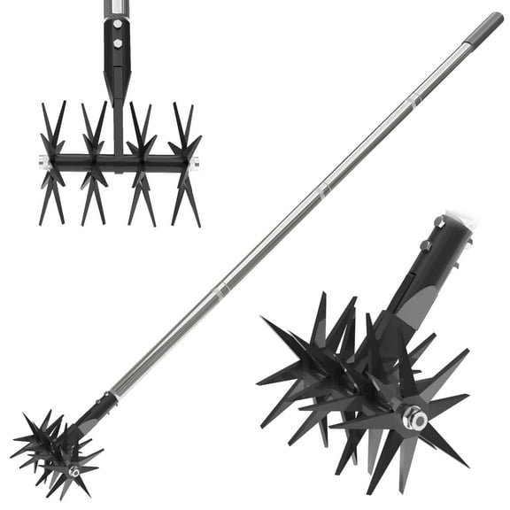 66in Rotary Cultivator Adjustable Stainless Steel Handle Manual Garden Tiller Tool for Loosening Soil Mixing Fertilize