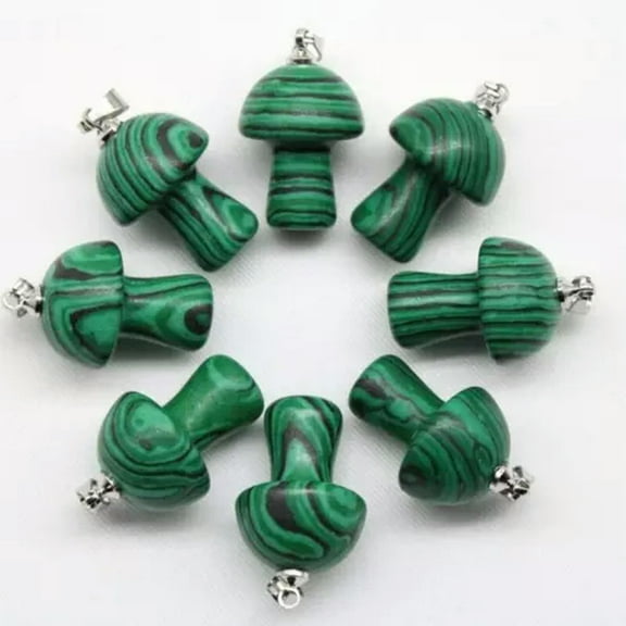 K-KED 20pcs Mix Natural Stone Hand Carved Mushroom Pendants Delicate Jewelry Making Necklace-malachite