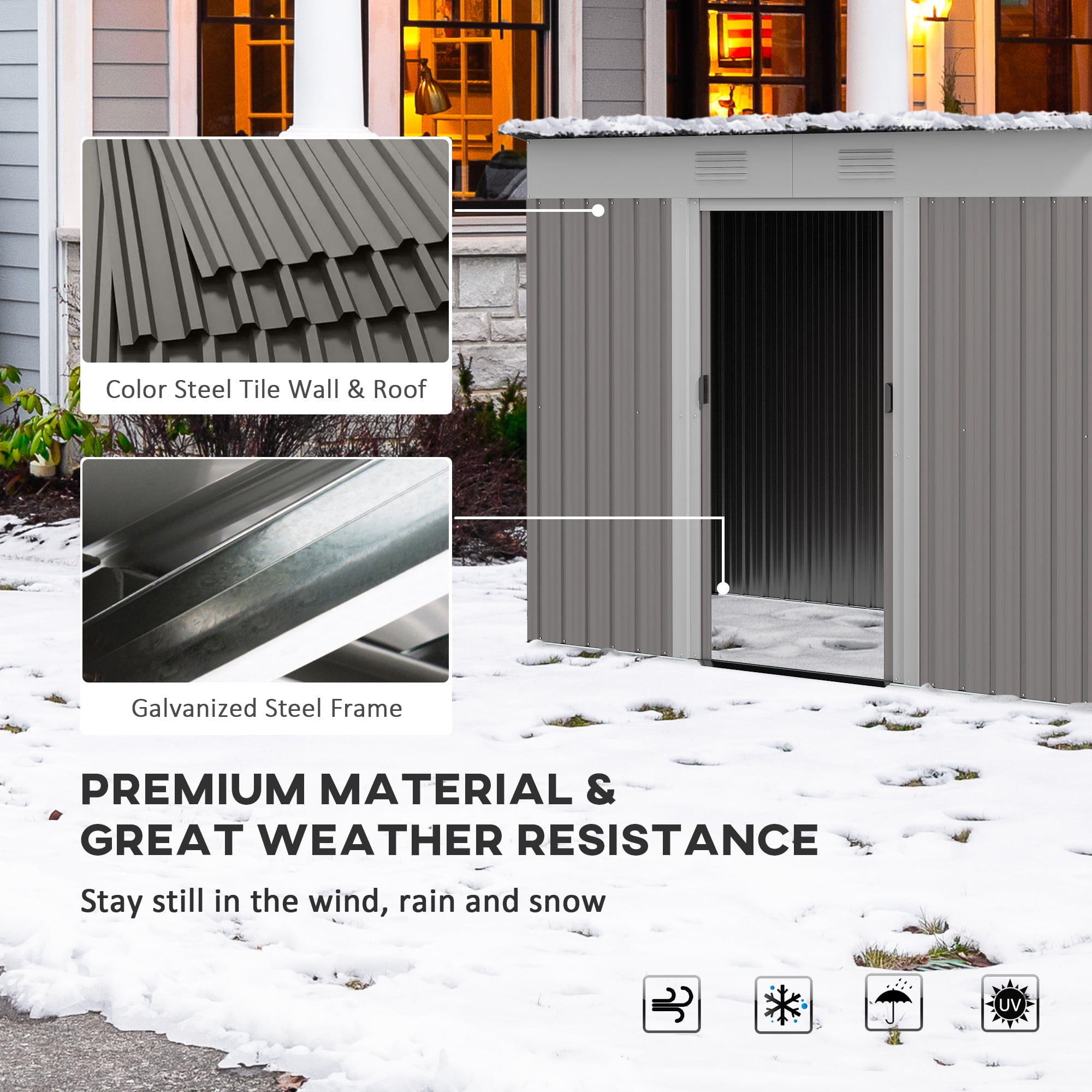 Outsunny 7'x4' Metal Garden Storage Shed with Vents, Light Gray, Steel Frame