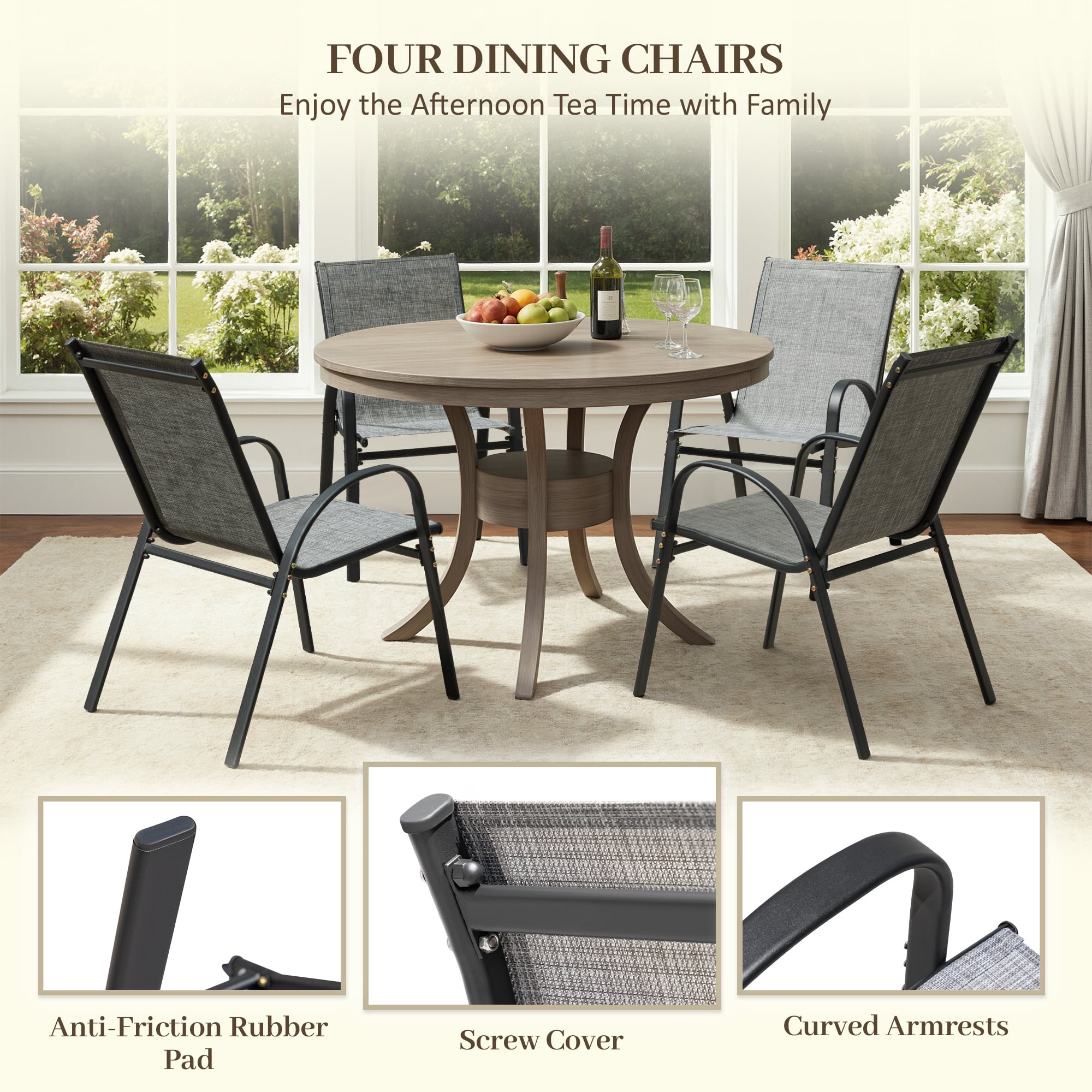 Vineego Dining Chairs Set of 4 Modern Kitchen Dinner Chairs with Metal Legs, Curved Armchairs Accent Chairs, Reading Chair, Bar Office Chair , Gray
