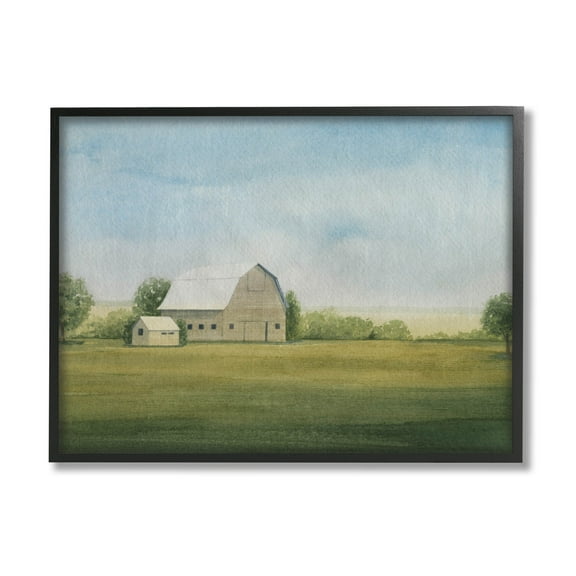 Stupell Industries Vast Rural Barn Landscape Painting Black Framed Art Print Wall Art, Design by Grace Popp