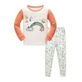 thumbnail image 2 of CUZIBR Girls Outfits Crewneck Pajamas Cartoon Animals Print Long Sleeve Sleepwear For Kids Toddler 2 Piece Pjs Clothes Sets,White,5-6 Years, 2 of 8