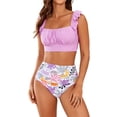 thumbnail image 2 of Women's Bikini Set Solid Color Two Piece Swimsuit with Removable Bra Pads No Underwire for Beach Swimming Vacation,Purple,XL, 2 of 8