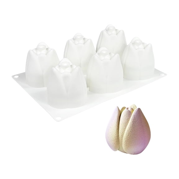 Tulips Design Silicone Cake Pan 6/12 Piece Baking Molds for Iced Treats Pastries Easy Cleaning Dishwasher Safe