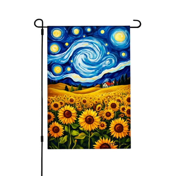 Amhnf Starry Night Sunflowers Garden Flag For Home Outdoor Garden Yard Decor 12x18 inch