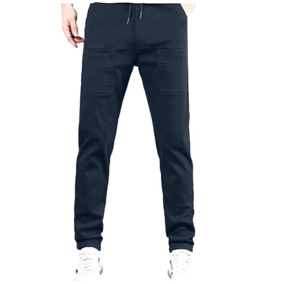 kamemir Casual Pants for Men Men's Relaxed Fit Casual Pants Drawstring Stretchy Elastic Waist Work Casual Pants with Pockets (Blue,M)