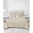 thumbnail image 2 of Quilts Twin-XL Size Bedding Set, Simple Line Linen Texture Lightweight Quilted Comforter, Beige Modern Art Geometric Soft Reversible Bedspread Coverlet with Pillow Covers for All Season, 68" x 98", 2 of 7