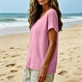 thumbnail image 4 of Gauze Shirts for Women Casual Crew Neck Short Sleeve Tops Lightweight Loose Boho Blouses Summer Beach Vacation Outfits Pink 2XL, 4 of 7