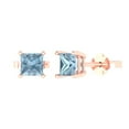thumbnail image 2 of 1.0 Ct Princess Cut Studs Blue Crystal 14K Rose Solid Gold Everyday Dainty Earrings Push Back, 2 of 7