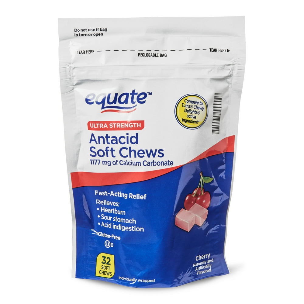 Equate Cherry Ultra Strength Antacid Heartburn Relief Soft Chews, 32