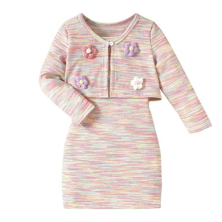 

Fshinging Outfits for Toddlers Autumn Girls Sweet Knitted Camisole Skirt Long Sleeved Flower Jacket Two Piece Set