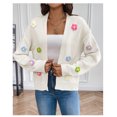 thumbnail image 1 of Nuevo estilo, cárdigan de punto dulce con flores de ganchillo a mano, chaqueta para mujer, suéter holgado informal de estilo perezoso, 1 of 4