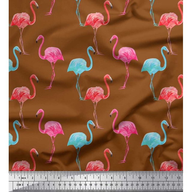 Soimoi Georgette Viscose Fabric Flamingo Bird Print Fabric by The Yard 42 Inch Wide