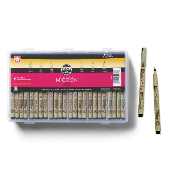 Bolígrafos de punta fina SAKURA Pigma Micron Archival, tinta negra, paquete de 72 unidades