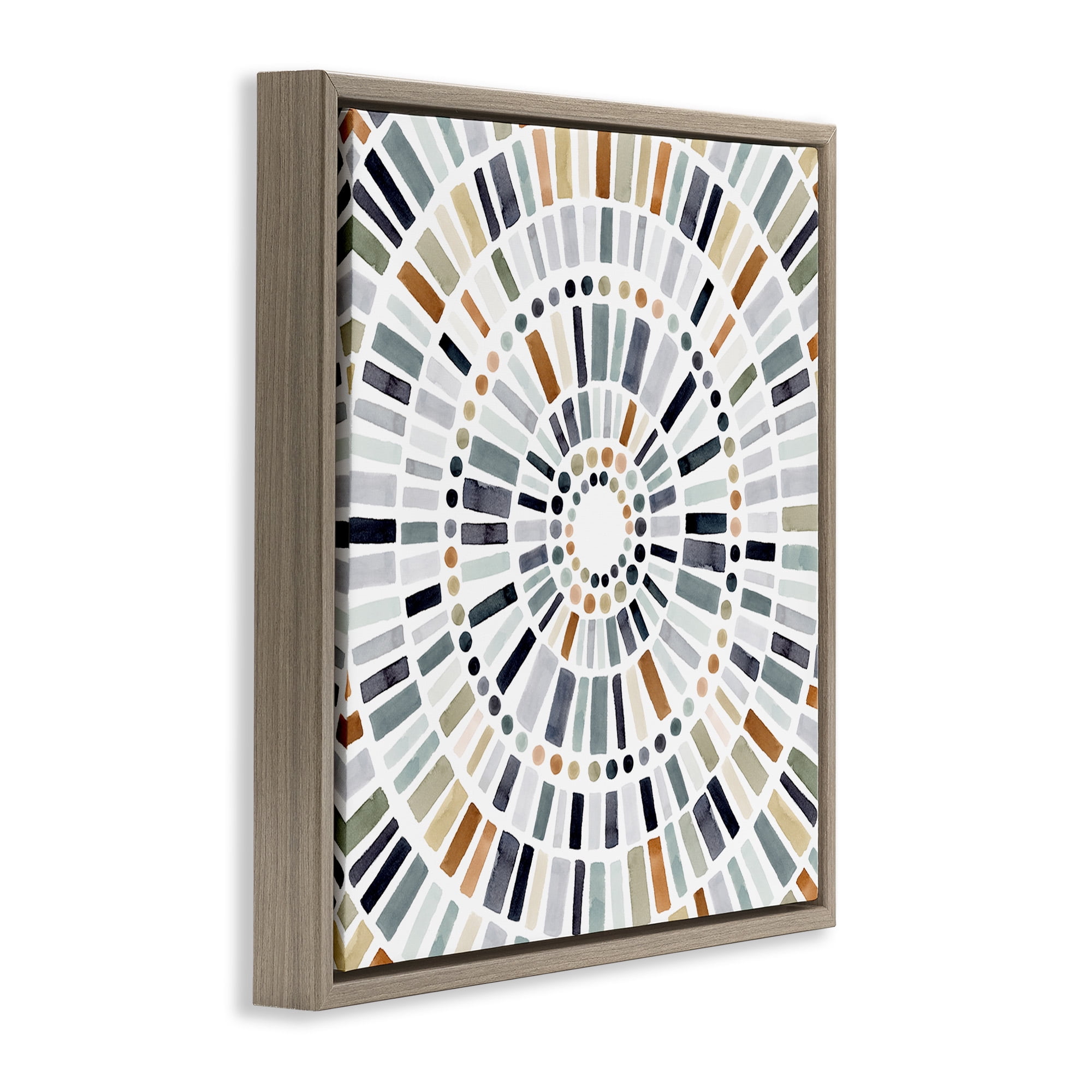 Stupell Industries Abstract Rustic Mosaic Circle Abstract Painting Brown Floater Framed Canvas Art Print Wall Art, 18 x 18