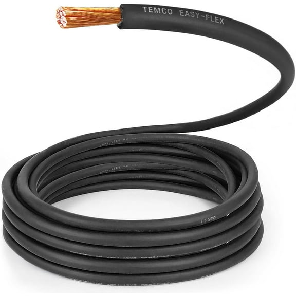 TEMCo 2 Gauge AWG 100 Ft Black Flexible Copper USA Welding Cable Battery Wire