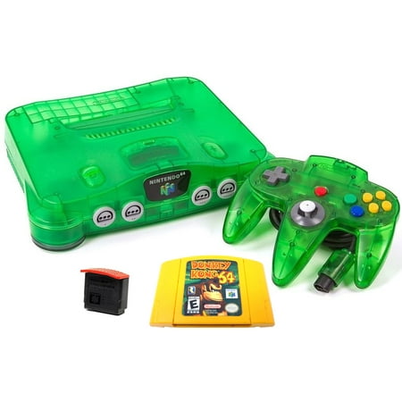 Refurbished Nintendo 64 N64 - Jungle Green - Donkey Kong 64 Red Expansion Pak