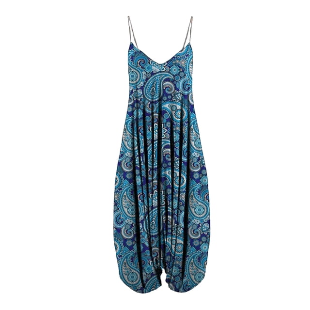 Fashnice Ladies Jumpsuits Floral Print Romper Wide Leg Harem Pant Backless Beach Playsuit Style D L
