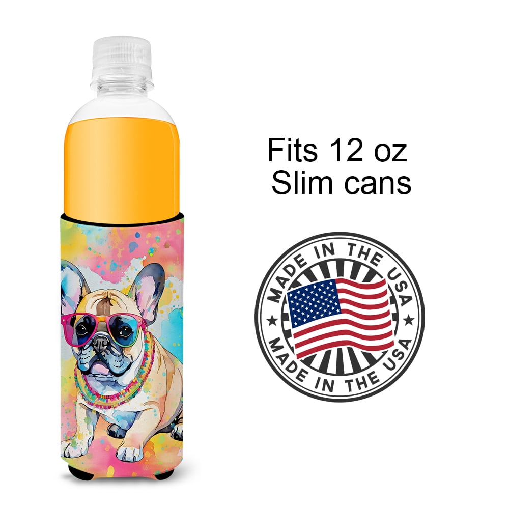 French Bulldog Hippie Dawg Hugger for Ultra Slim Cans 4 in x 6.5 in