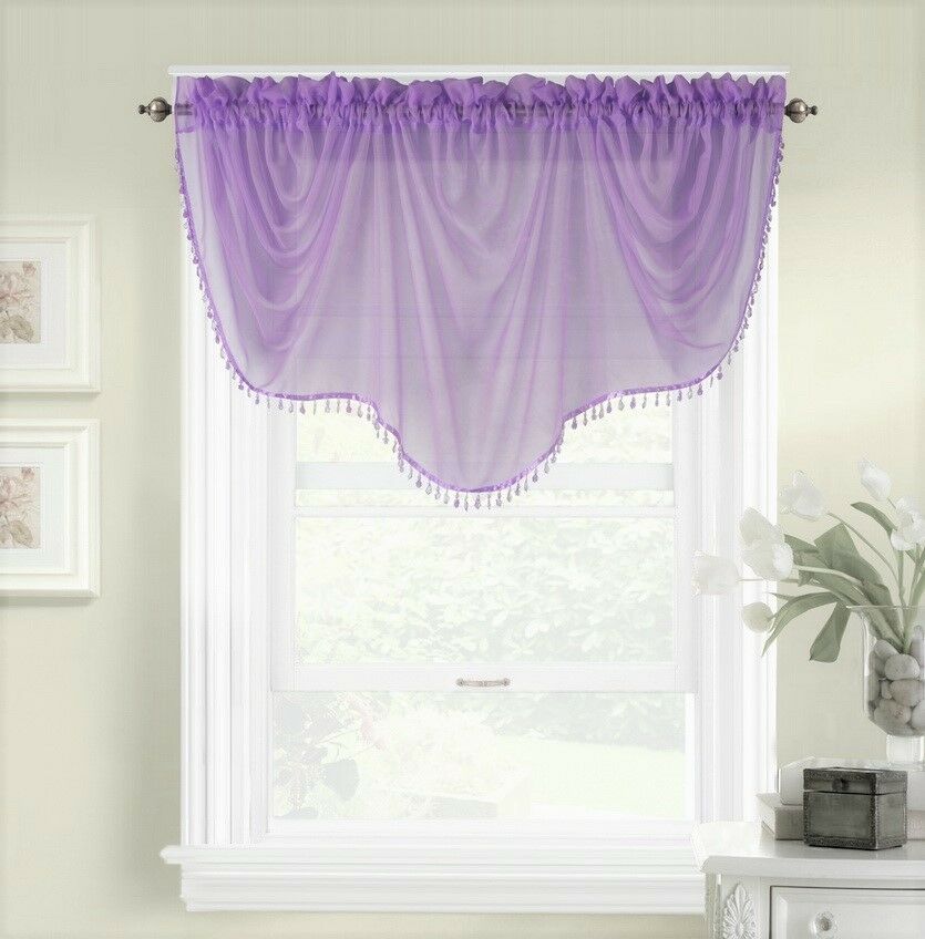 SOPHISTICATED 1PC VALANCE BONITA LILAC SHEER SEE THRU WINDOW TASSELS VALANCE ROD POCKET TOP