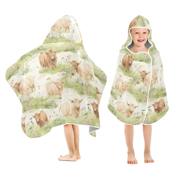 joogoo Highland Cattle Flower-w3 Kids Hooded Beach Towel Baby Bath Towel 23.5"x50"