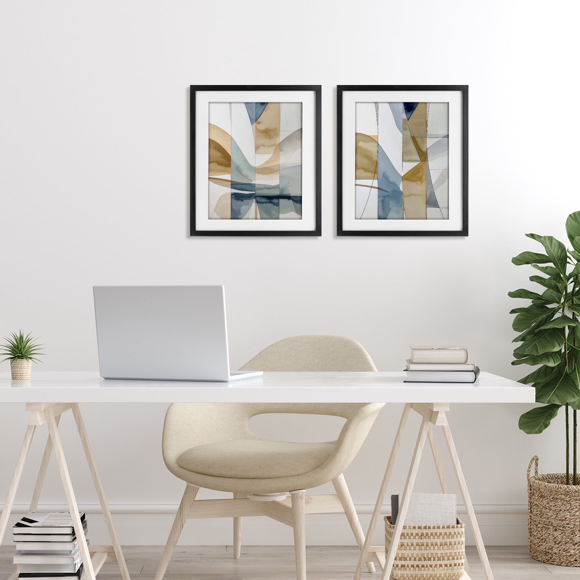 Stupell Industries Balanced Geographic Abstract 2 Piece Black Framed Print Under Glass Set, design by Alonza Saunders