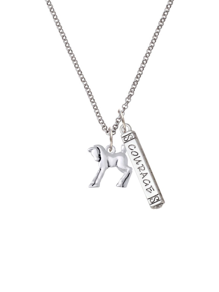 Delight Jewelry Silvertone Equestrian Horse Silvertone Courage Strength Wisdom Honesty Bar Charm Necklace, 23"