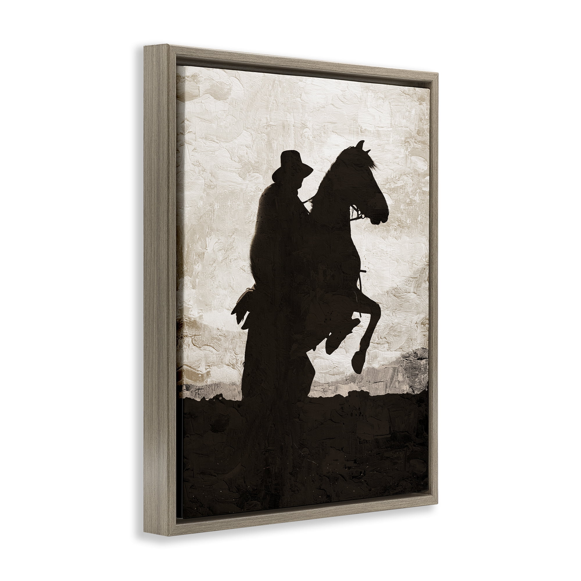 Stupell Industries Rearing Horse & Cowboy Animals Painting Brown Floater Framed Canvas Art Print Wall Art, 17 x 21