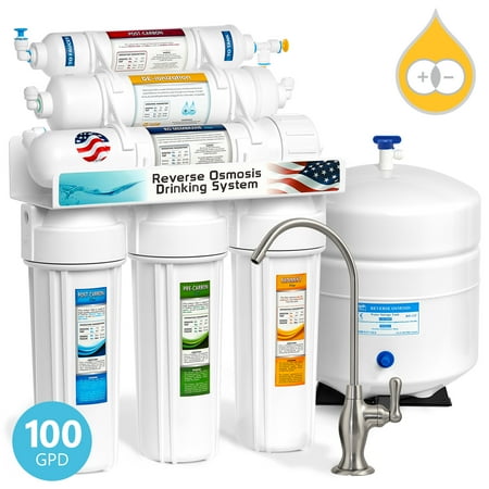 Express Water 6-Stage Reverse Osmosis Drinking Water Filter System with Deionization (DI), 100 GPD, Brushed Nickel Faucet (Deluxe)
