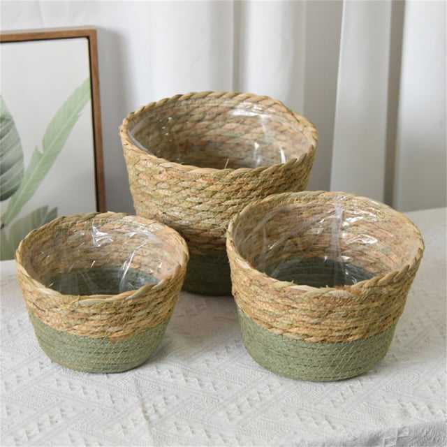 Funda para macetas tejidas de pasto marino | Cesta decorativa para plantas de interior | Cesta de almacenamiento natural | 1PCS Organizador para decoración de oficina en casa