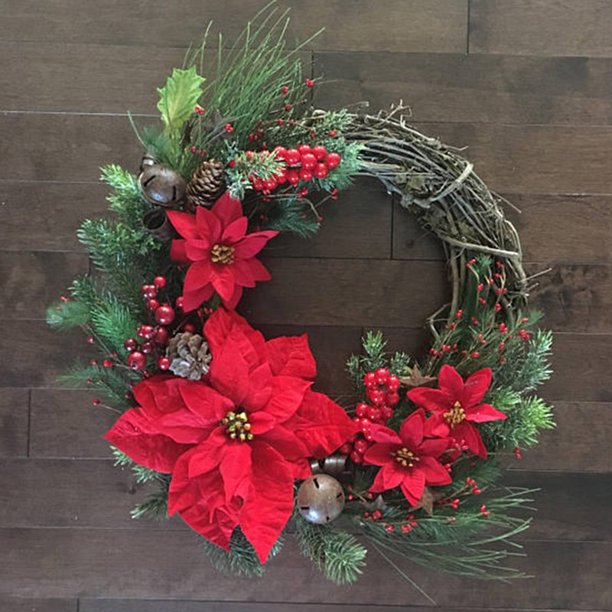 Christmas Wreath Artificial Plant Rattan Circle Wall Decor Simulation Flower