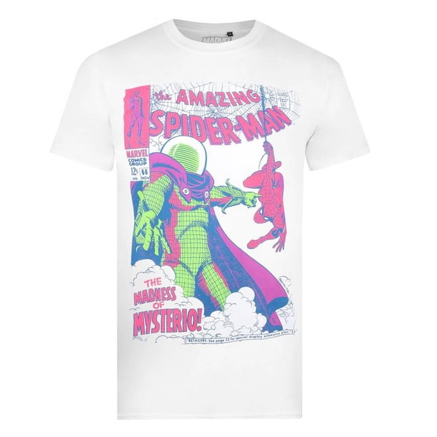 Marvel Comics - Camiseta Spiderman Madness para Hombre (Blanco, Rosa, Verde)