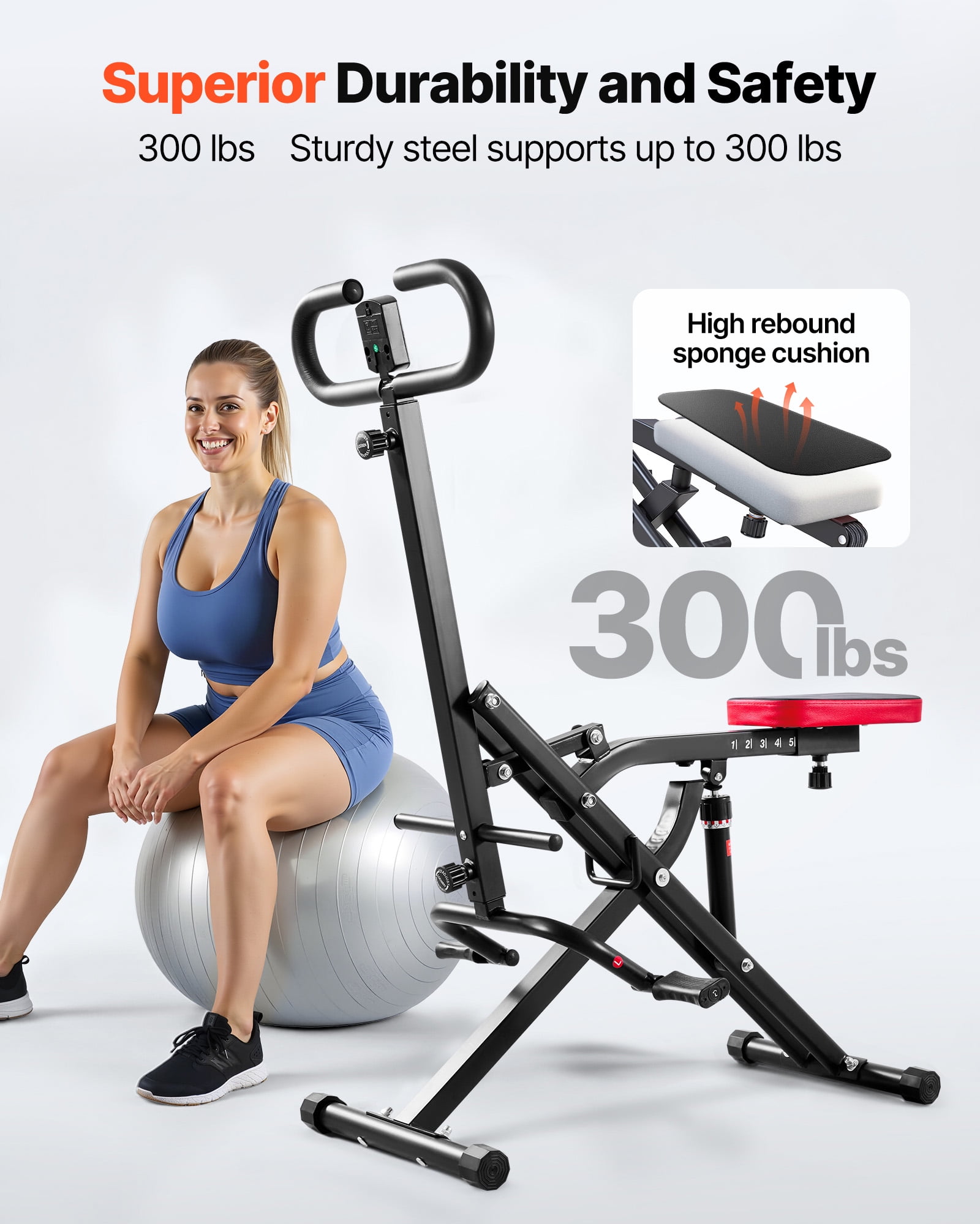 VEVOR Squat Machine, Deep Squat Rowing Machine for Home, Easy Setup & Foldable Exercise Equipment, Glute Trainer Machine with 12-Gear Adjustable Resistance, Glutes & Leg Home Workout Machine, Black