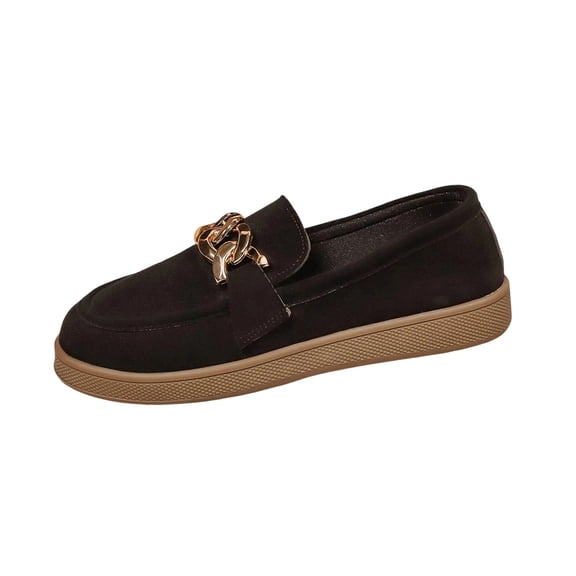Womens Black Velvet Platform Loafers Slip On Shoes with Chain Detail, Comfortable Cushioned Casual & Office,Size 7.5