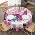 thumbnail image 3 of Pink Butterfly Flower Pattern Round Tablecloth 60"x60",Wrinkle Wipeable Table Cloth for Kitchen Dining Room Picnic Patio Party, 3 of 6