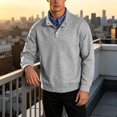 thumbnail image 3 of Trikvn Men's Pullover Sweatshirt with Snap Button Collar Long Sleeve Mock Neck Tops Classic Fit Casual Shirts Comfy Athletic Activewear for Fall Winter Daily, 3 of 9