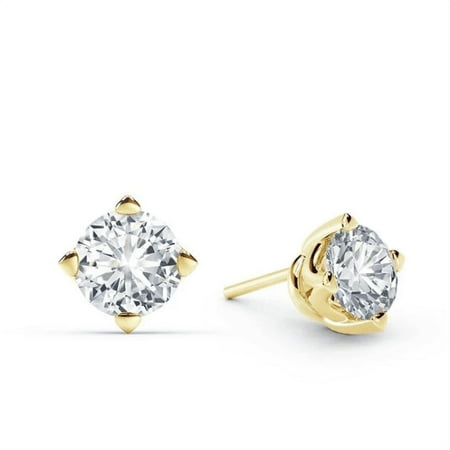 14k Yellow Gold 1/2 Ct Round Diamond 6mm Stud Earrings Plated by Paris Jewelry