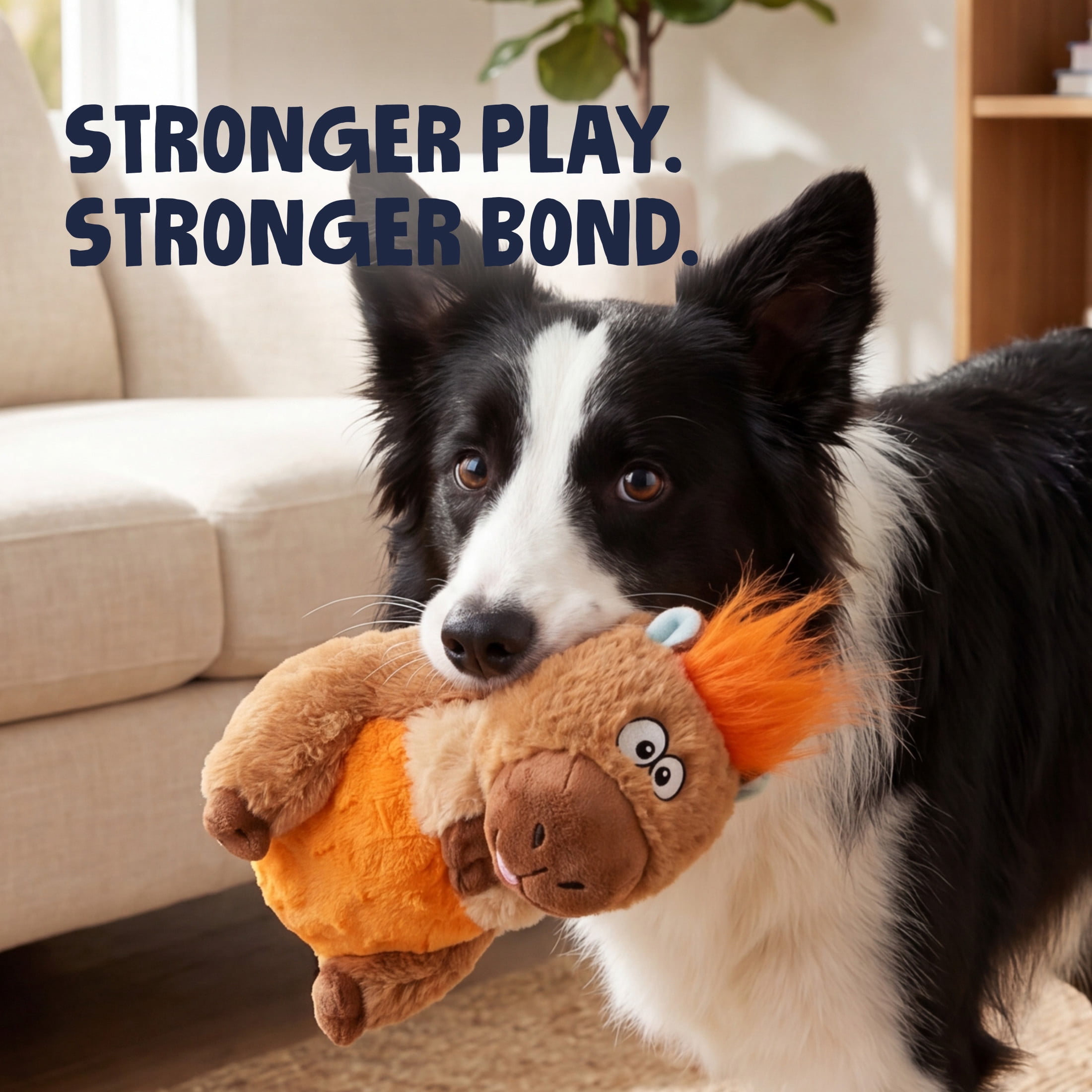 goDog Silent Squeak Capybara Ultrasonic Squeaky Dog Toy, Plush with Chew Guard Technology, Medium