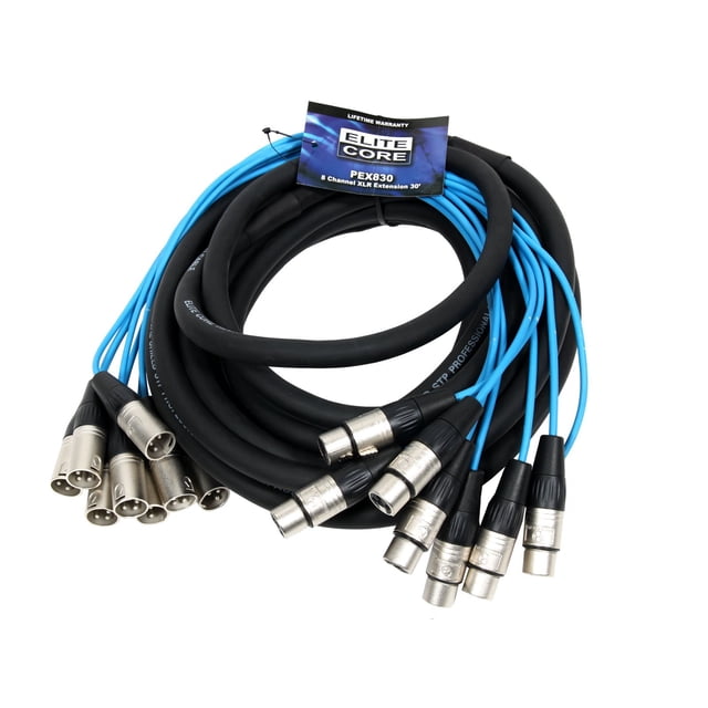 Elite Core PEX830 | 8 Channel Fan To Fan XLR Extension Snake | 30' ft