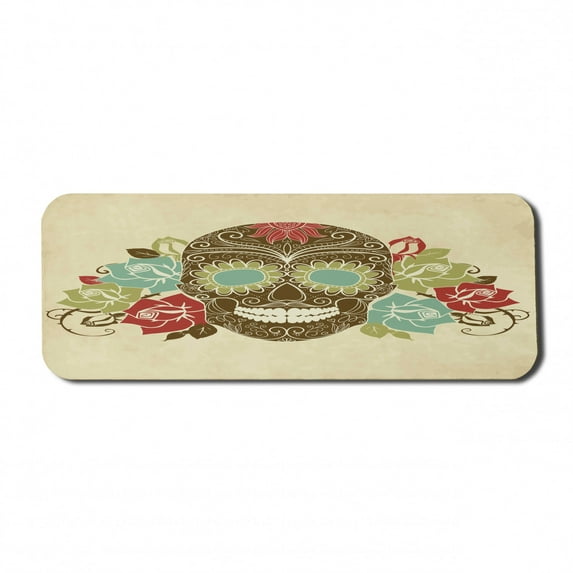 Sugar Skull Computer Mouse Pad, Skeleton and Roses Colorful Vintage Composition Smiling Gothic Face, Rectangle Non-Slip Rubber Mousepad Large, 31" x 12" Gaming Size, Multicolor, by Ambesonne