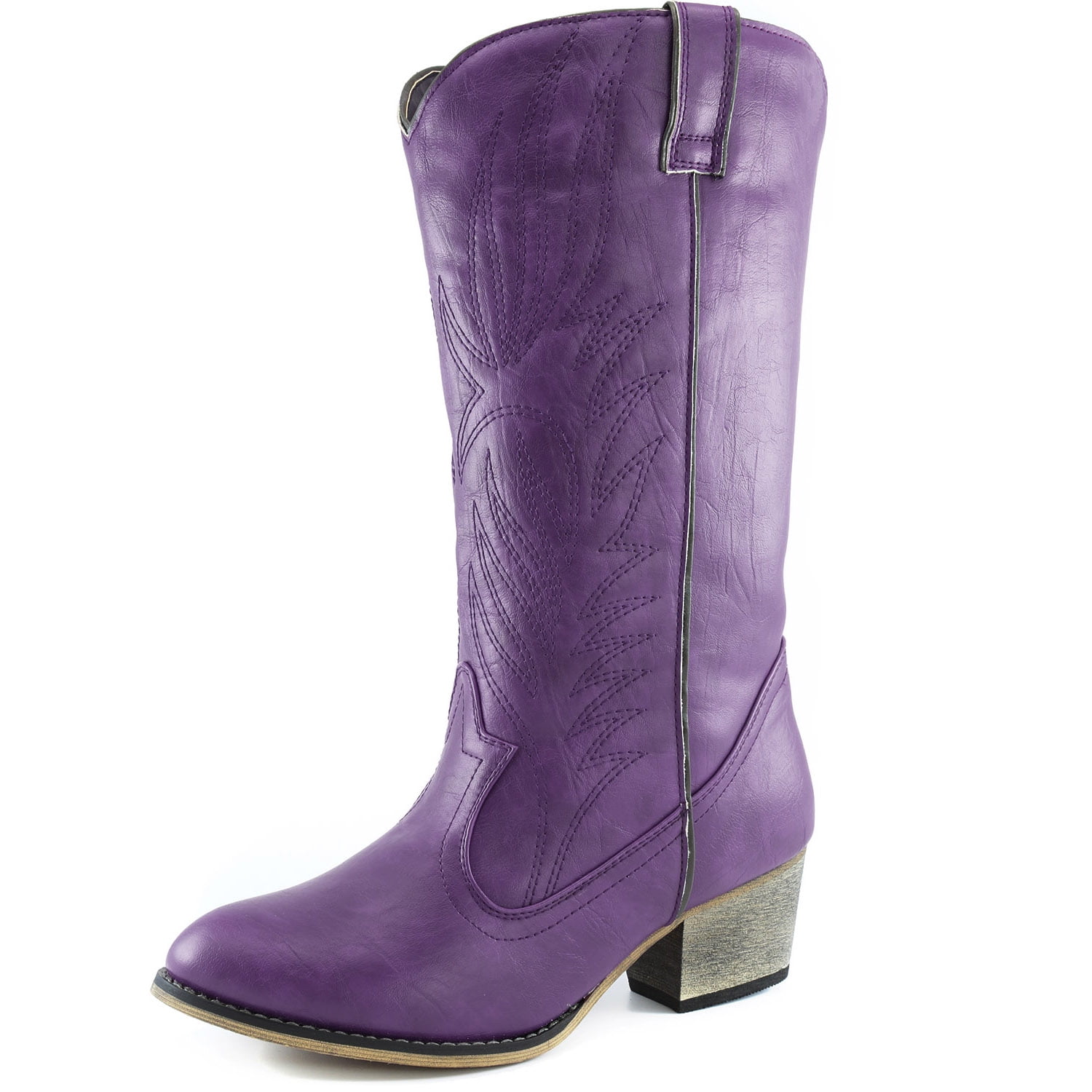 DailyShoes - DailyShoes Women's Embroidered Legend Western Cowboy Knee High Boot, Purple w/ Side