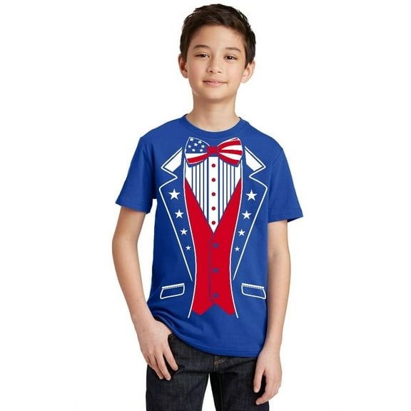 USA Tuxedo Patriotic 4th of July Youth T-shirt, Youth M, Royal