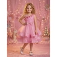thumbnail image 5 of IBTOM CASTLE Toddler Kids Girls Pageant Sequin Flower Dress, Shiny Asymmetric Shoulder Formal Party Tiered Tulle Gowns 2-8T Bean paste color, 5 of 7